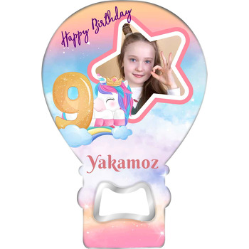 Yıldız Çerçeve ile Unicorn 9 Yaş Temalı Balon Ahşap Magnet 