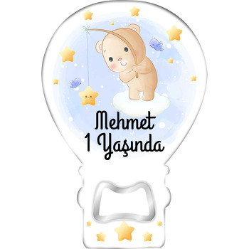 Yıldız Oltalı Ayıcık Temalı Balon Ahşap Magnet 