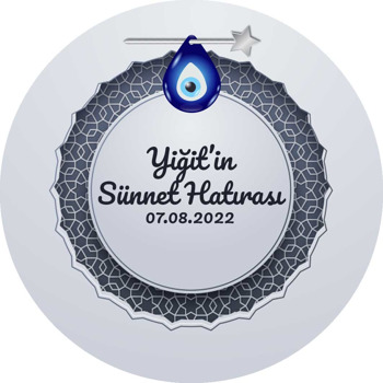 Yıldzı İğnede Nazar Boncuğu ile Sünnet Hatırası Temalı Akrilik Daire Magnet