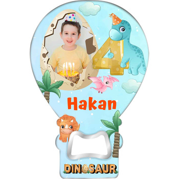 Yumurta Çerçeve ile 4 Yaş Dinazor Temalı Balon Ahşap Magnet 