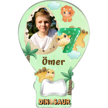 Yumurta Çerçeve ile 7 Yaş Dinazor Temalı Balon Ahşap Magnet 