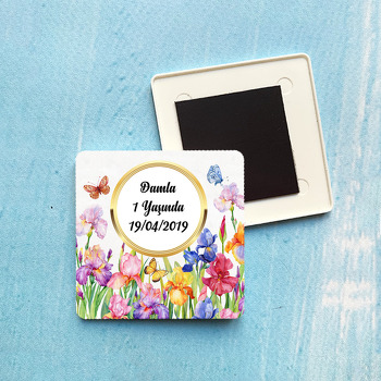 Zambak Temalı Plastik Kare Magnet