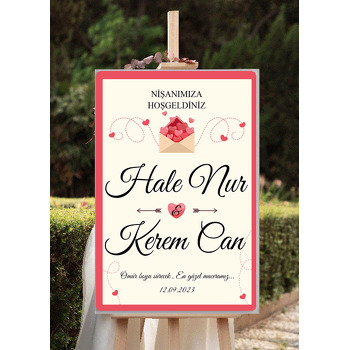 Zarf İçinde Kalpler Temalı Söz Nişan Nikah Dekota Karşılama Panosu
