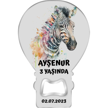 Zebra ile Balon Suluboya Efekti Temalı Balon Ahşap Magnet 