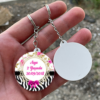 Zebra ve Çiçek Desenli Temalı Daire Plastik Anahtarlık