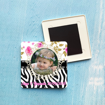 Zebra ve Çiçek Temalı Doğum Günü Plastik Kare Magnet
