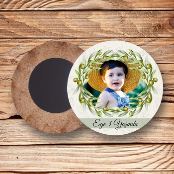 Zeytin Dalı Temalı Daire Ahşap Magnet