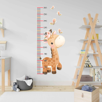 Zürafa ile Kelebekler Temalı Boy Cetveli Sticker