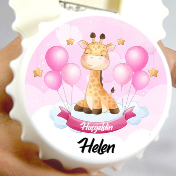 Zürafa ile Pembe Fon Temalı Kapak Şekilli Magnet Açacak