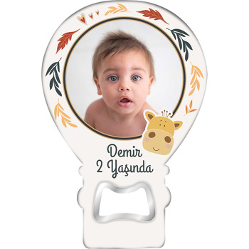 Zürafa ile Sonbahar Yaprakları Temalı Balon Ahşap Magnet 