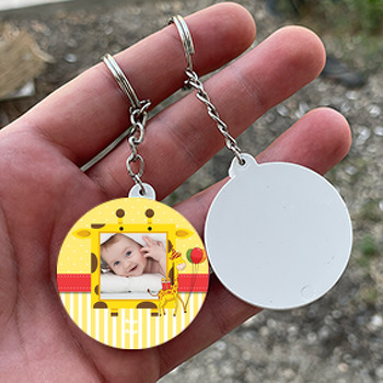 Zürafa Temalı Resimli Daire Plastik Anahtarlık